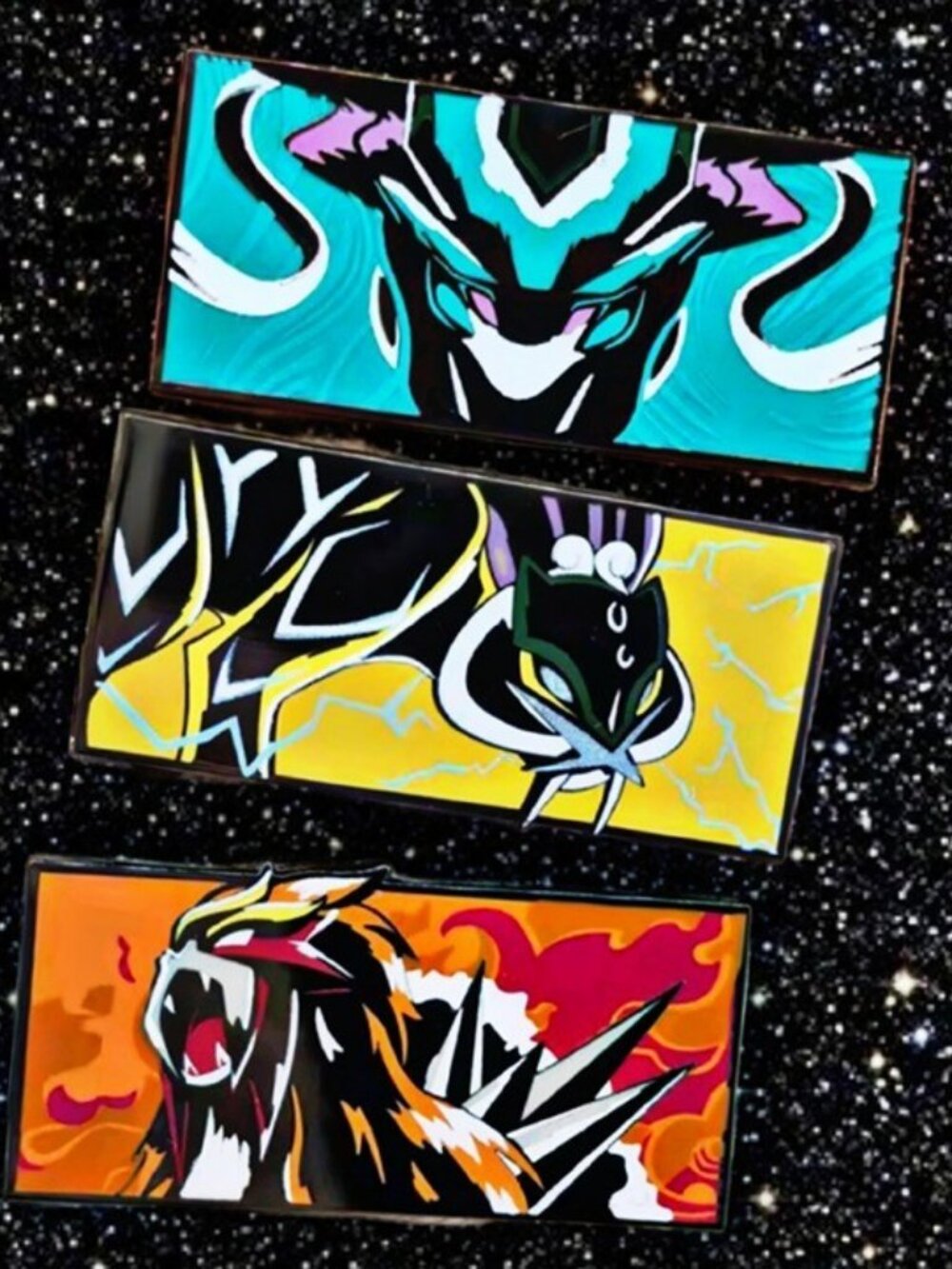 Pokémon Dog Trio Legendary Enamel Pin Set – Entei, Raikou, Suicune Collector Art